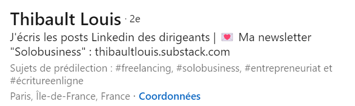 Thibault Louis -headline de profil LinkedIn